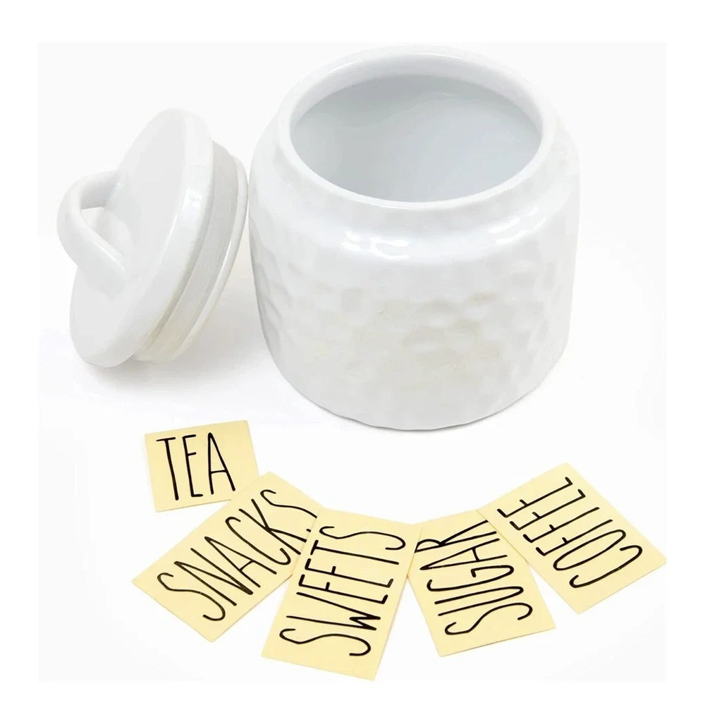 White Ceramic Dimpled Canister With‎ Labels Daily Ritmo 32 oz Capacity Airtight